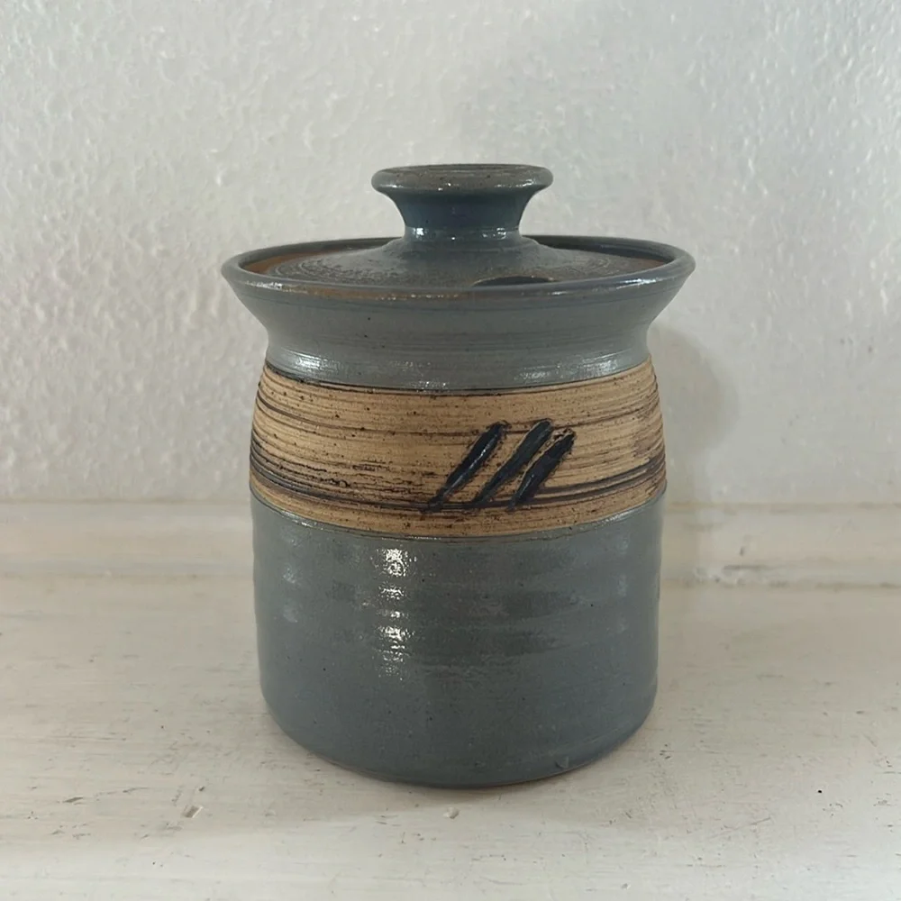 Handmade pottery jar with lid for salt, honey, sugar etc.